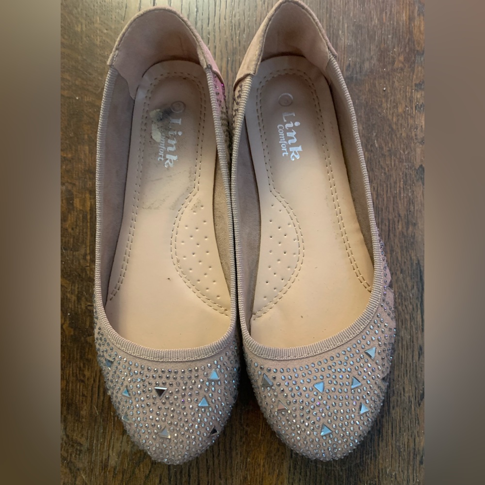 Link Comfort Girls' Embellished Ballet Flats - Blush